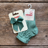 Perle Cotton Openwork Ankle Socks | Jade