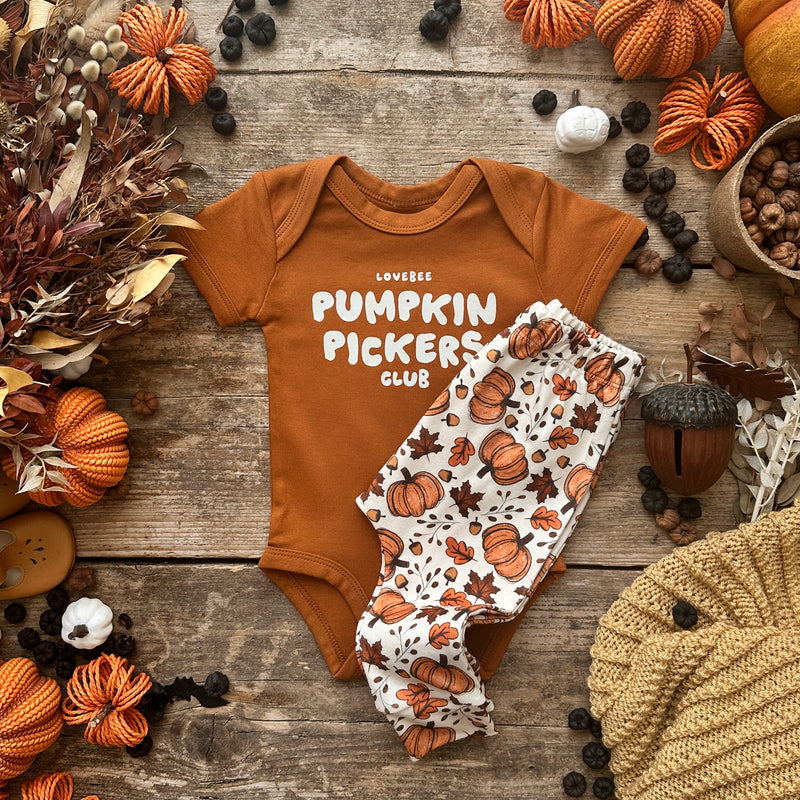 LoveBee Baby Bodysuits | Pumpkin Pickers | Toffee