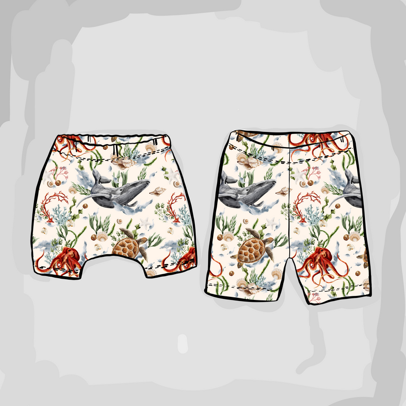 Sea Creatures Harem Stitched Shorts | Ready To Post