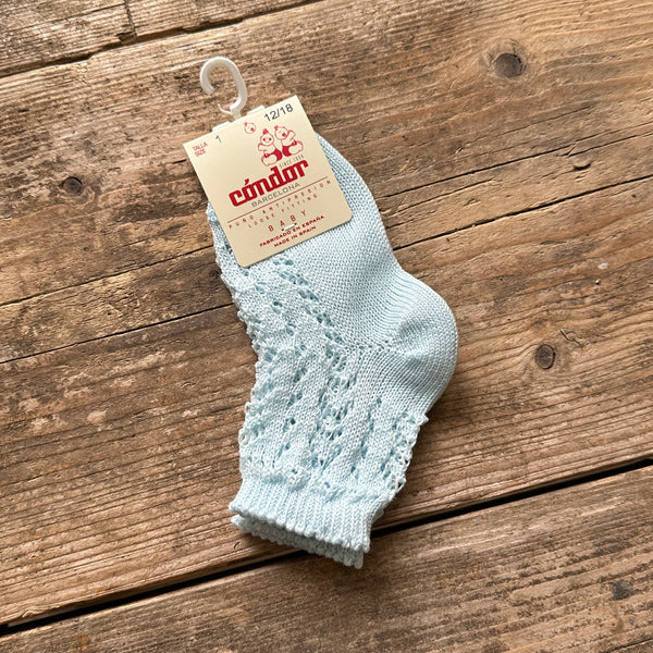 Perle Cotton Openwork Ankle Socks | Baby Blue - Last Sizes