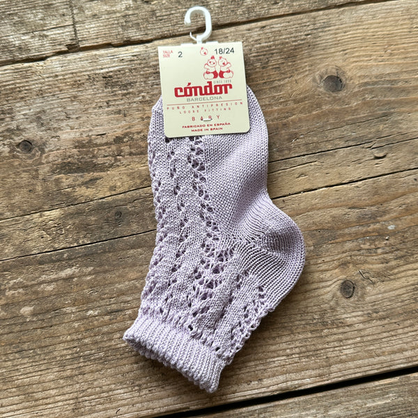 Perle Cotton Openwork Ankle Socks | Lavender - Last Sizes