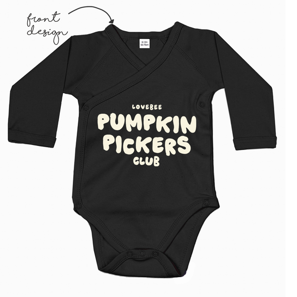 LoveBee Baby Kimono Bodysuits | Pumpkin Pickers | Black