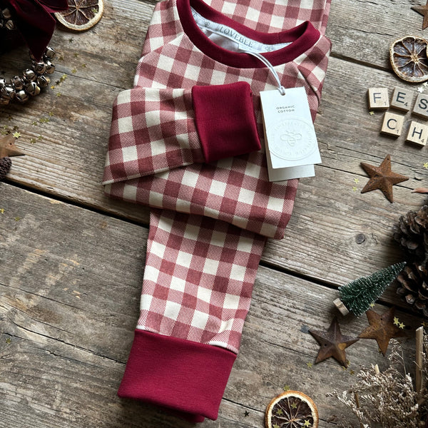 Burgundy Check BeeJamas | Cosy Long | Ready To Post