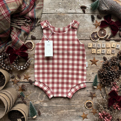 Burgundy Check Bloomer Romper