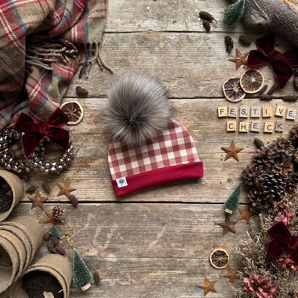 Burgundy Check Bobble Hat