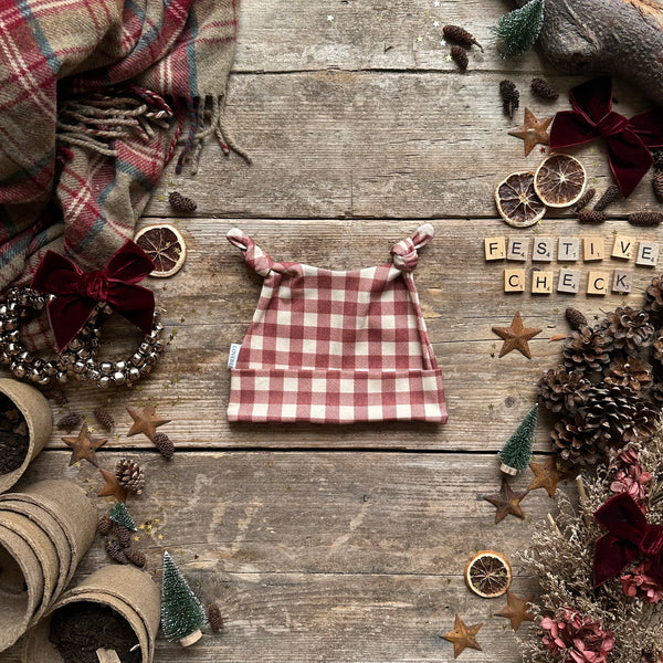 Burgundy Check Knotted Hats