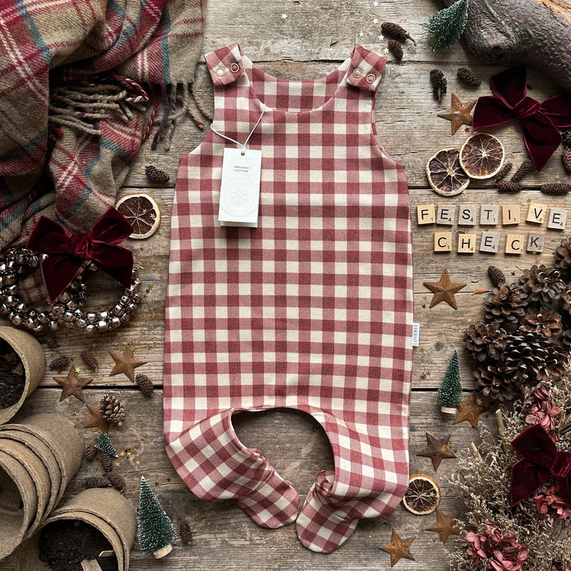 Burgundy Check Footed Romper