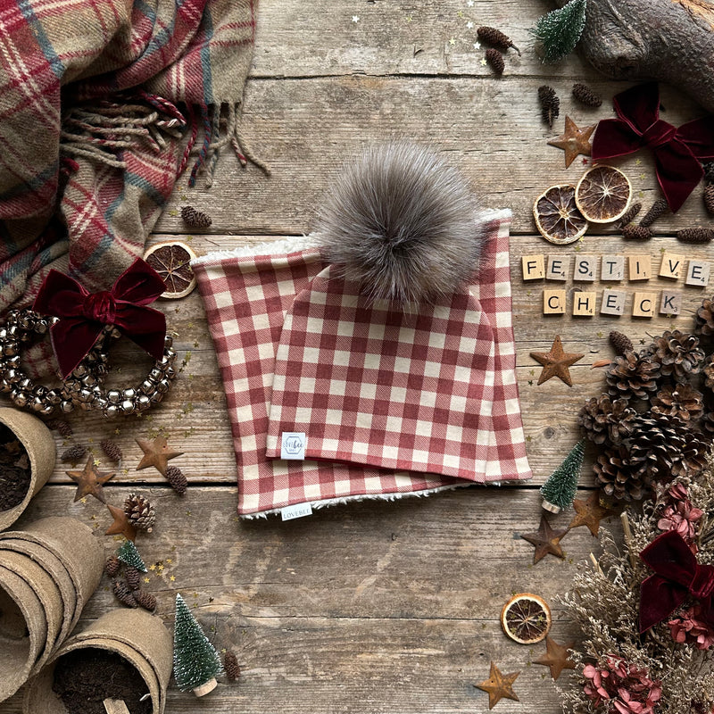 Burgundy Check Printed Snood