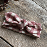 Burgundy Check Knot Bow Headband