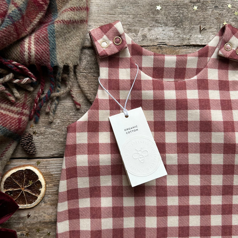 Burgundy Check Footed Romper | Ready To Post