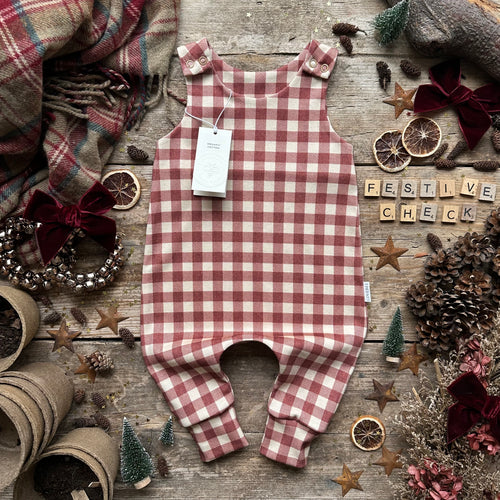 Burgundy Check Long Romper