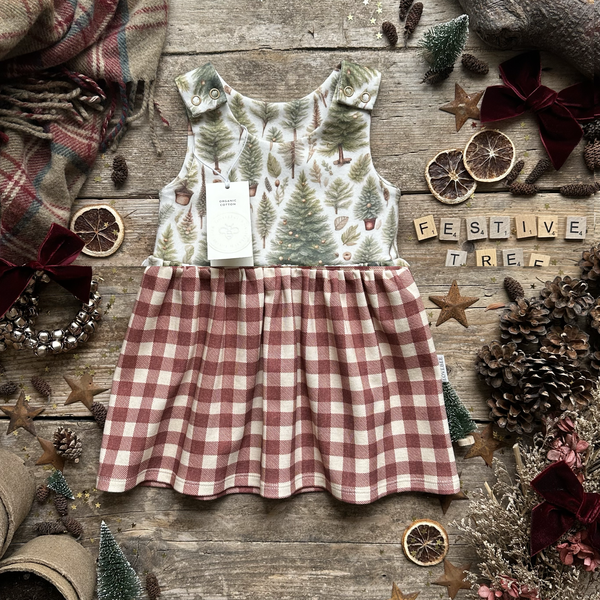 Burgundy Check + Ribbon Christmas Tree Hybrid Dress