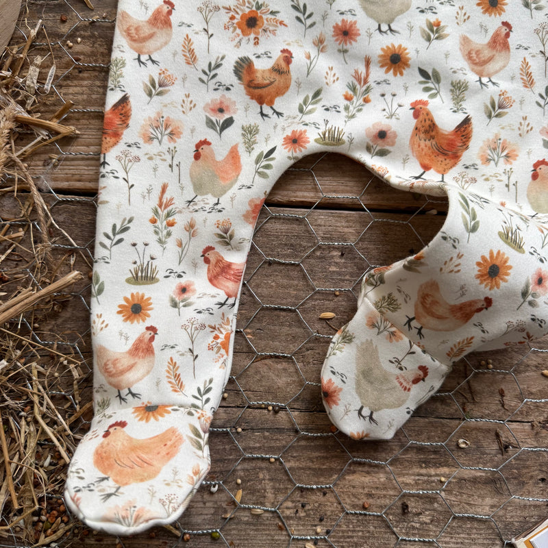 Chicken Meadow Footed Romper