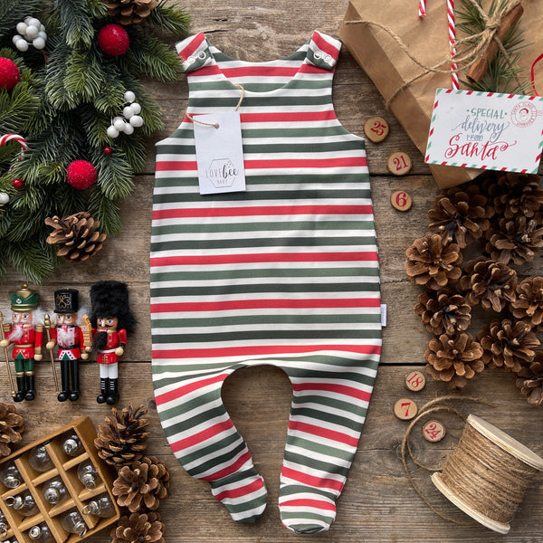 Christmas Stripe Footed Romper | Ready To Post