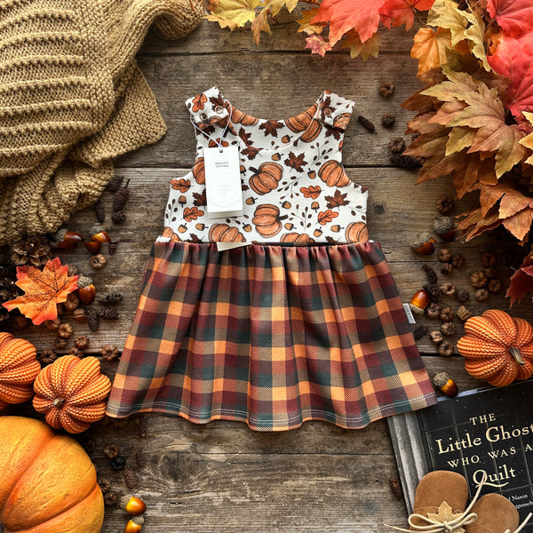 Rustic Pumpkins + Halloween Check Hybrid Dress