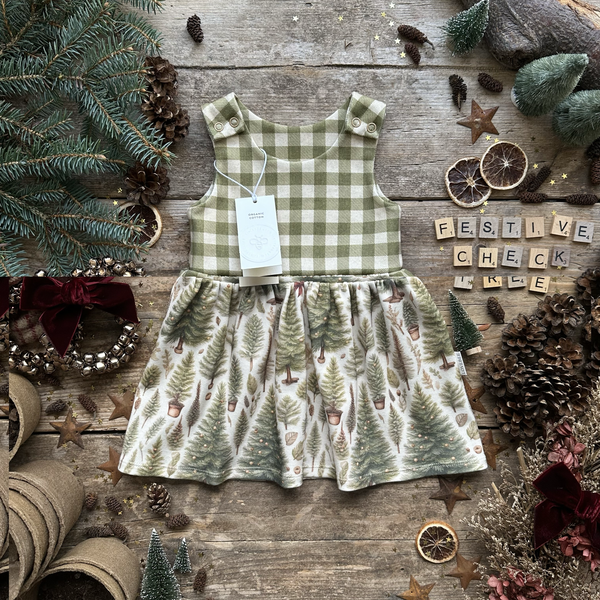 Moss Check + Ribbon Christmas Tree Hybrid Dress