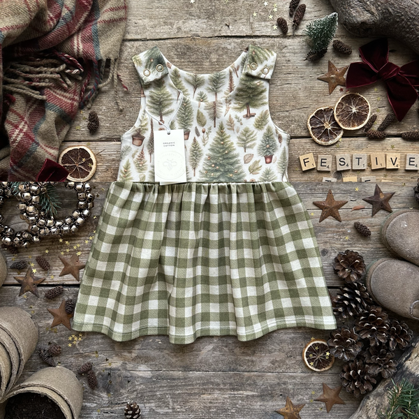 Moss Check + Ribbon Christmas Tree Hybrid Dress