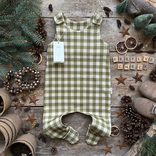 Moss Check Footed Romper