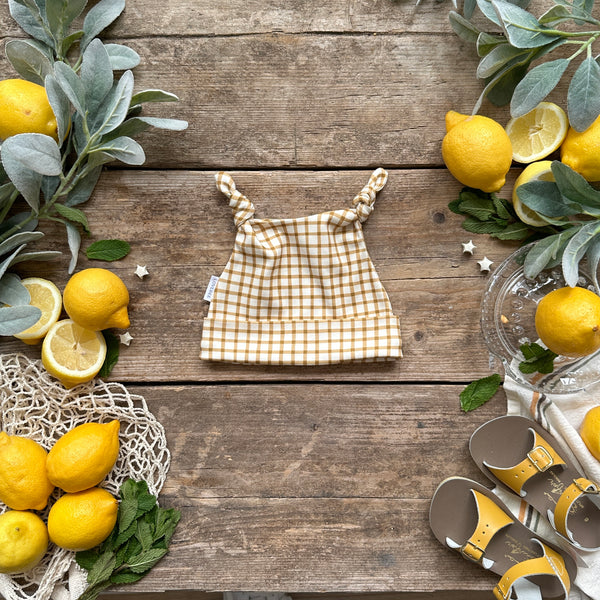 Mustard Gingham Knotted Hats | Ready To Post