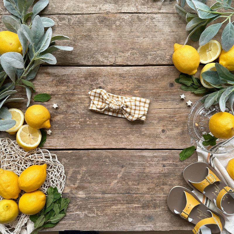 Mustard Gingham Knot Bow Headband | Ready To Post