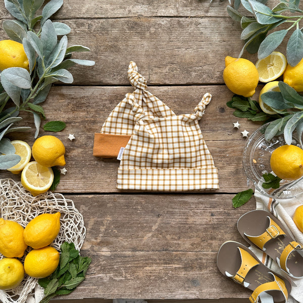 Mustard Gingham Knotted Hats | Ready To Post