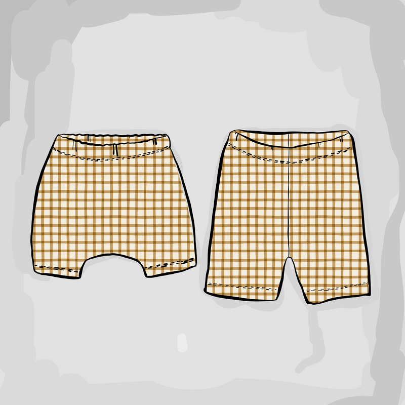 Mustard Gingham Slim Stitched Shorts | Ready To Post