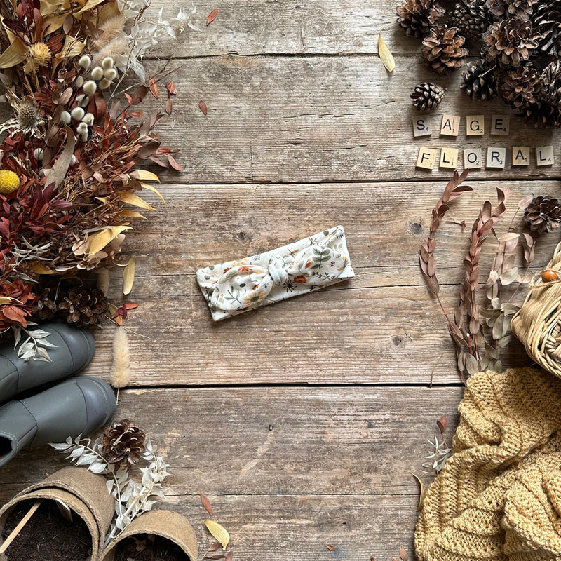 Sage Floral Knot Bow Headband