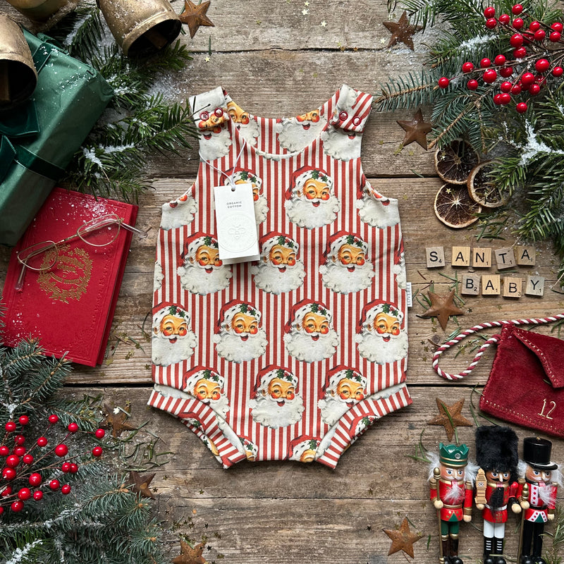 Santa Stripe Bloomer Romper