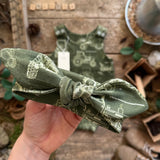 Tractor Blueprint Knot Bow Headband