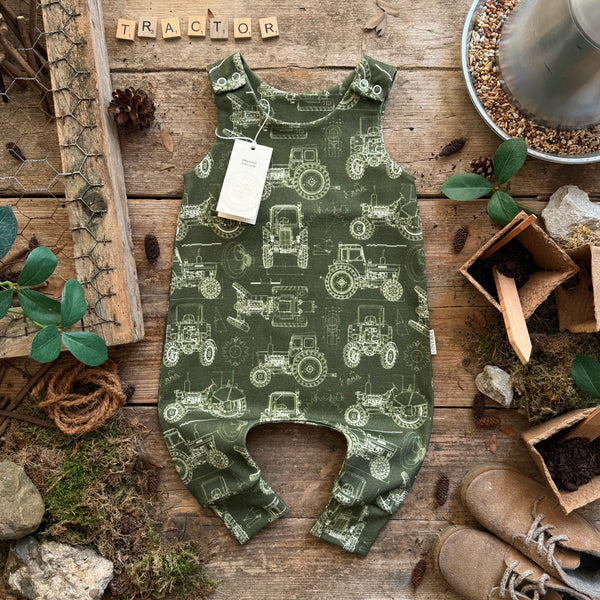 Tractor Blueprint Long Romper