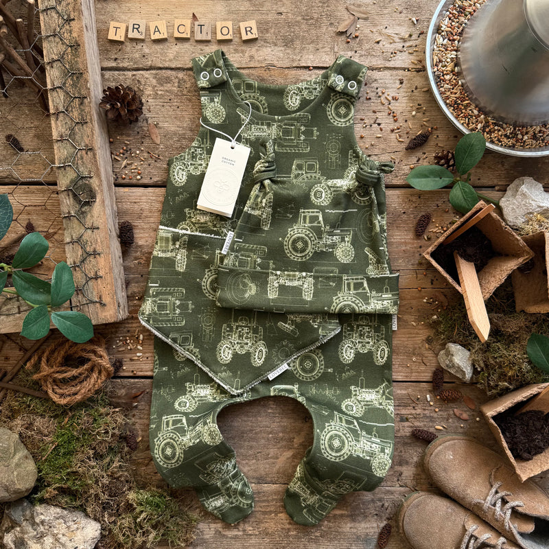 Tractor Blueprint Footed Romper