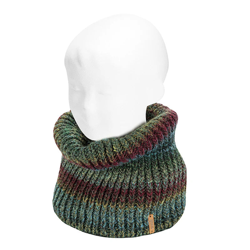 Merino Wool Blend Bulky Rib Snood Scarf | Green Multi