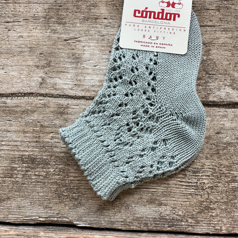 Perle Cotton Openwork Ankle Socks | Dry Green